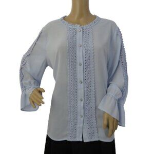 Karl Lagerfeld Bell Sleeve Embroidered Button Up Blouse